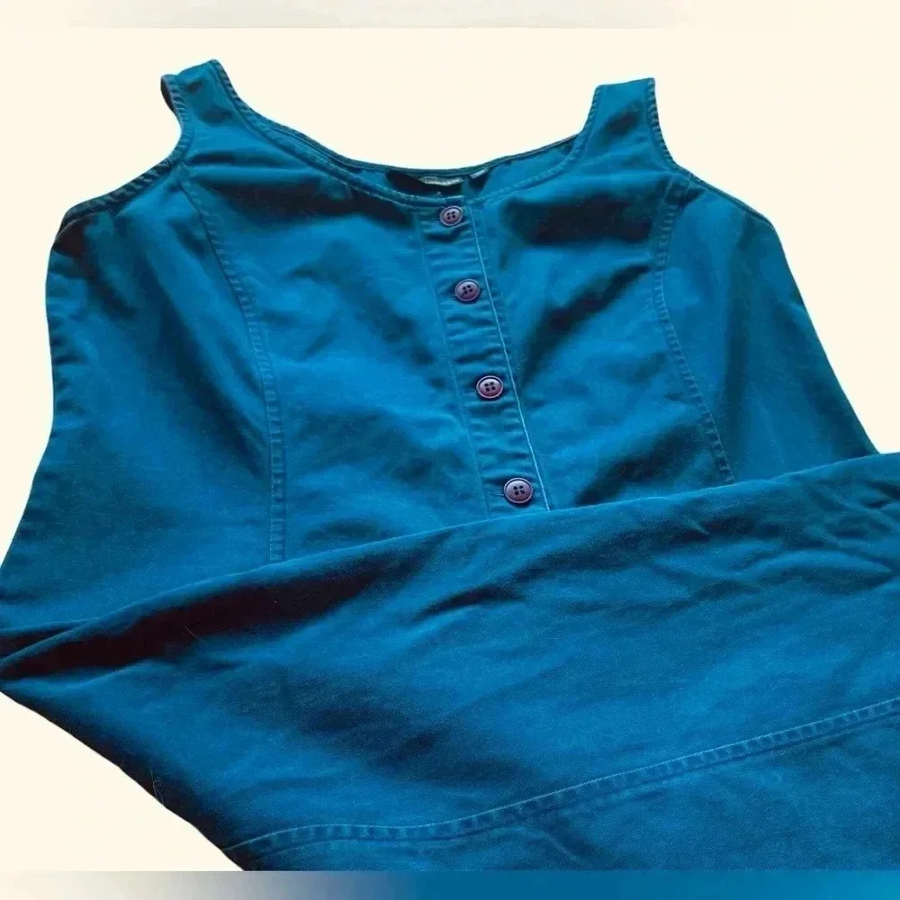 Vintage “Racing Green” Blue Button Down Midi Dress- Size 14R (Large) - Picture 4 of 8